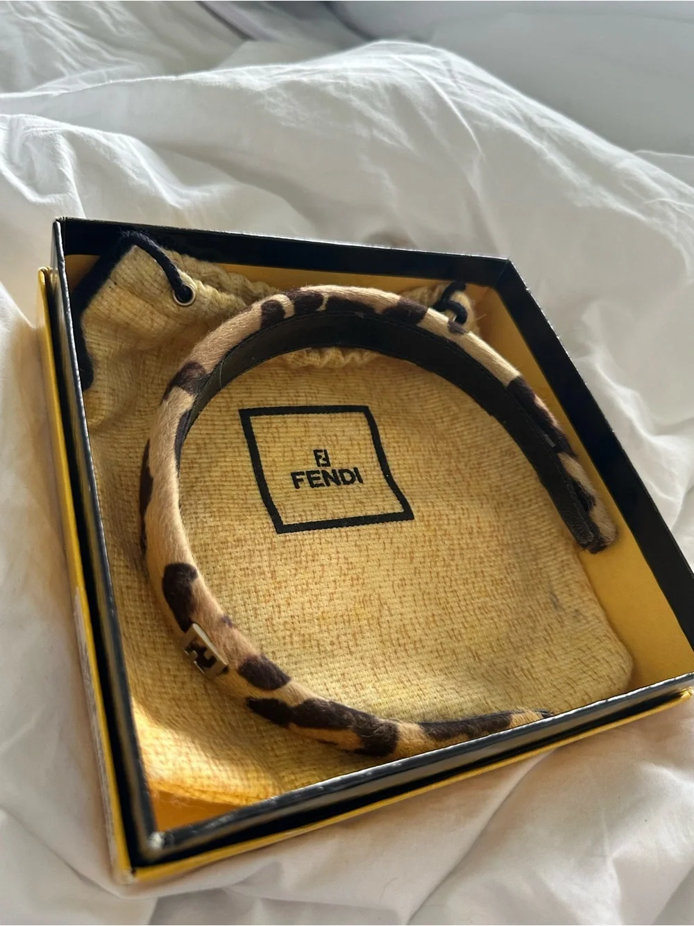 Fendi Vintage Cerchietto Leopard Calf Hair Headband w/ Box & Dustbag